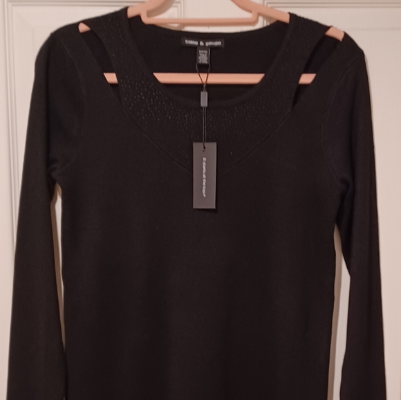 CABLE & GAUGE RHINESTONES SPARKLY BODYCON SWEATER DRESS CUT SHOULDER - Picture 3 of 10